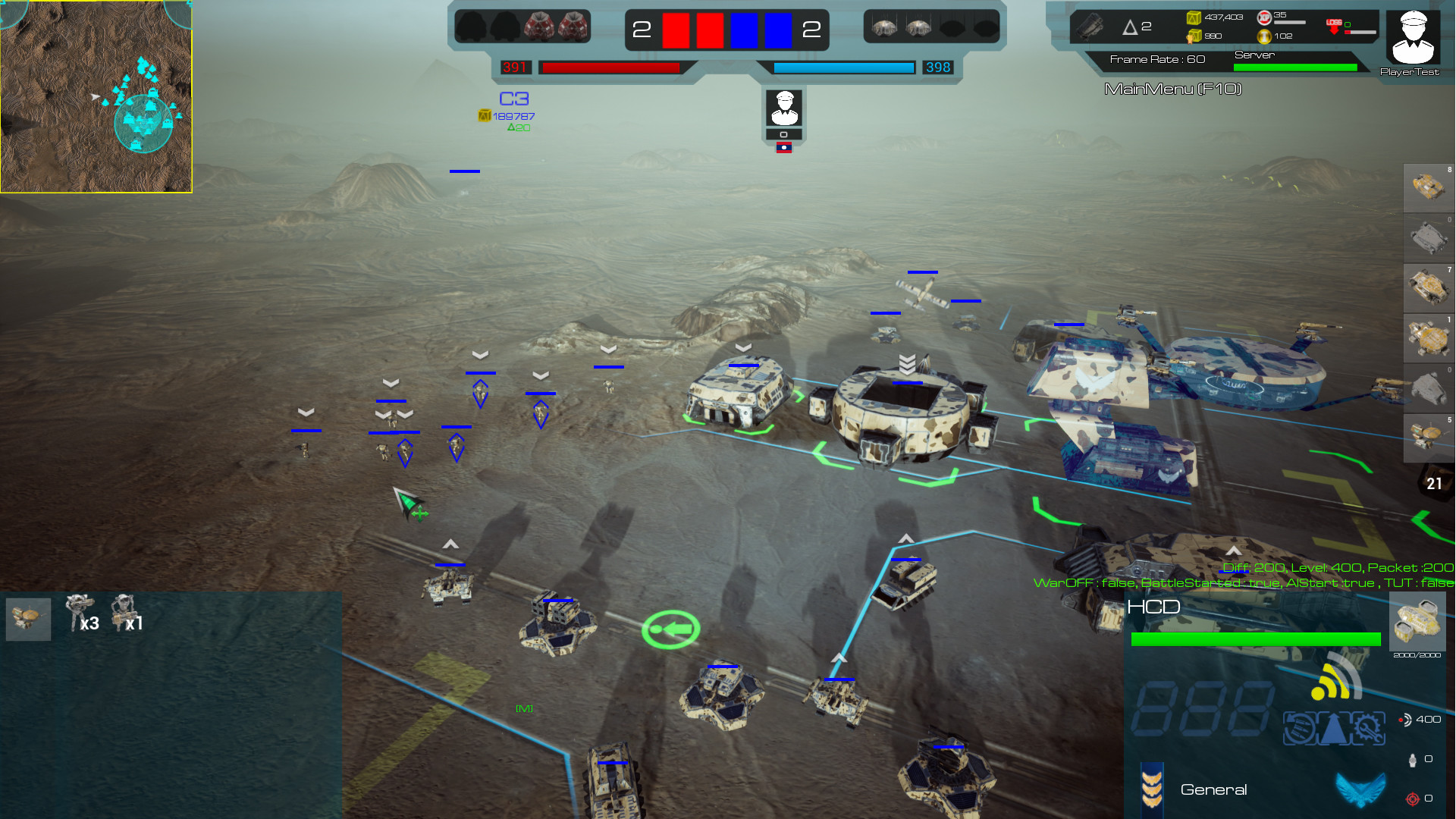 Strategy drone view of robotic troops and factories